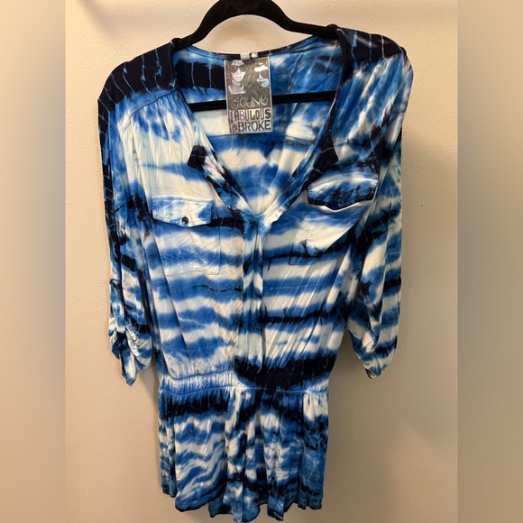Young, Fabulous & Broke Blue Tie-dye Romper Small - Picture 3 of 6